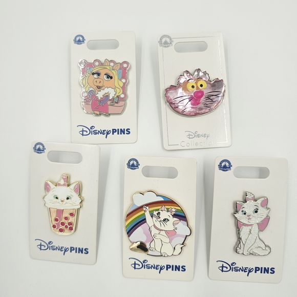 Disney Jewelry - Disney Pin Set Marie Aristocats Cheshire Cat Alice Miss Piggy Enamel Pins